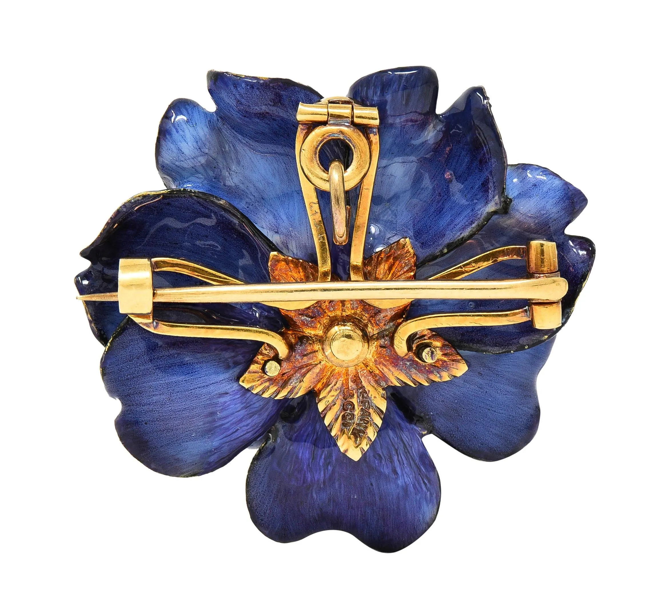 Tiffany & Co. Victorian Diamond Enamel 18K Gold Platinum Antique Gardenia Flower Pendant Brooch