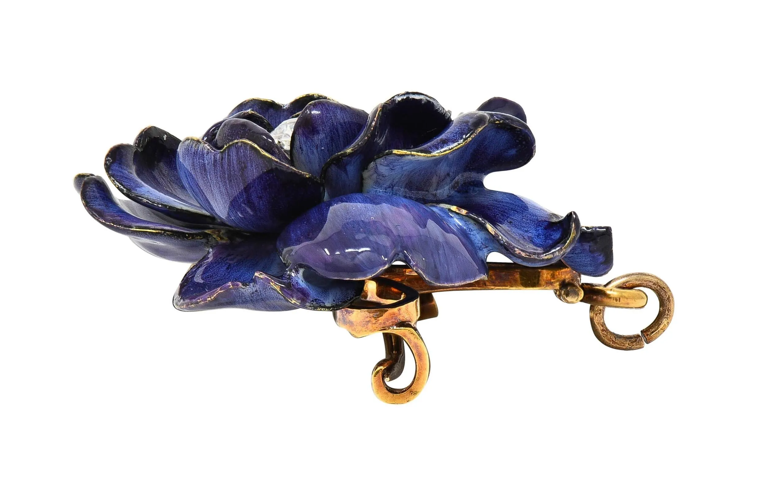 Tiffany & Co. Victorian Diamond Enamel 18K Gold Platinum Antique Gardenia Flower Pendant Brooch