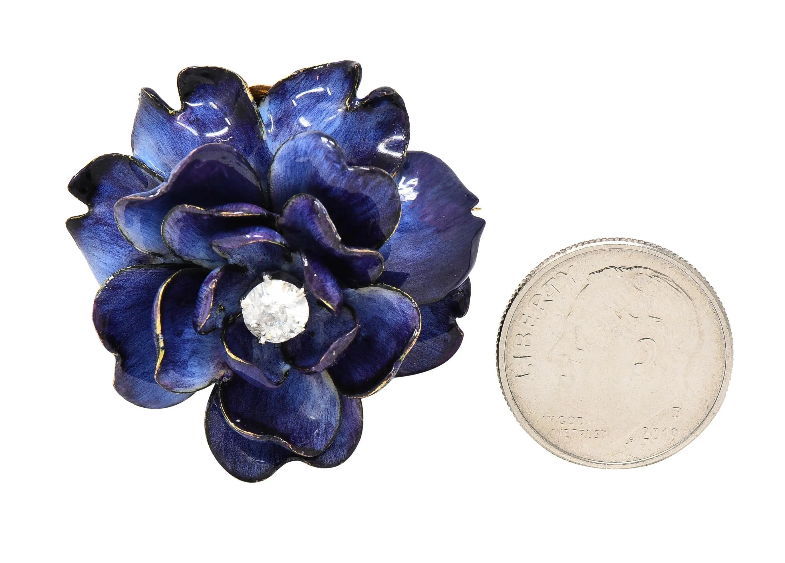 Tiffany & Co. Victorian Diamond Enamel 18K Gold Platinum Antique Gardenia Flower Pendant Brooch