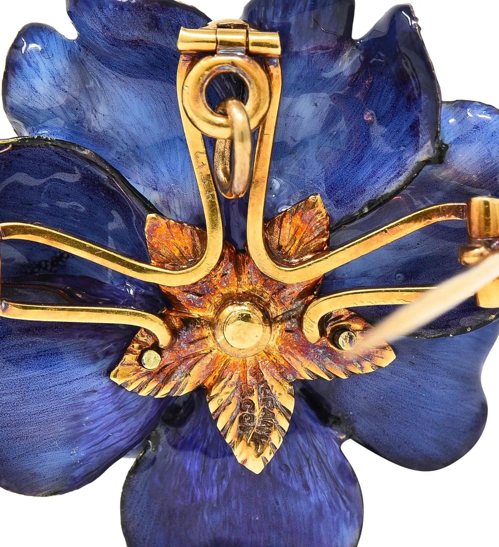 Tiffany & Co. Victorian Diamond Enamel 18K Gold Platinum Antique Gardenia Flower Pendant Brooch