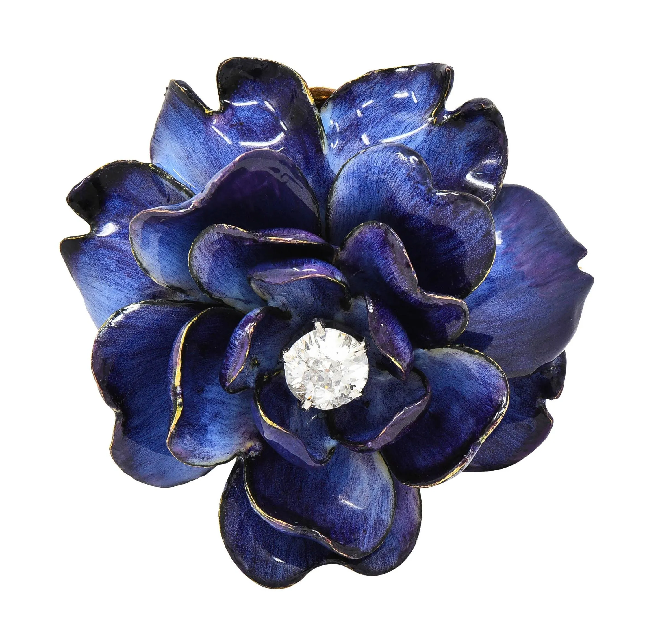 Tiffany & Co. Victorian Diamond Enamel 18K Gold Platinum Antique Gardenia Flower Pendant Brooch