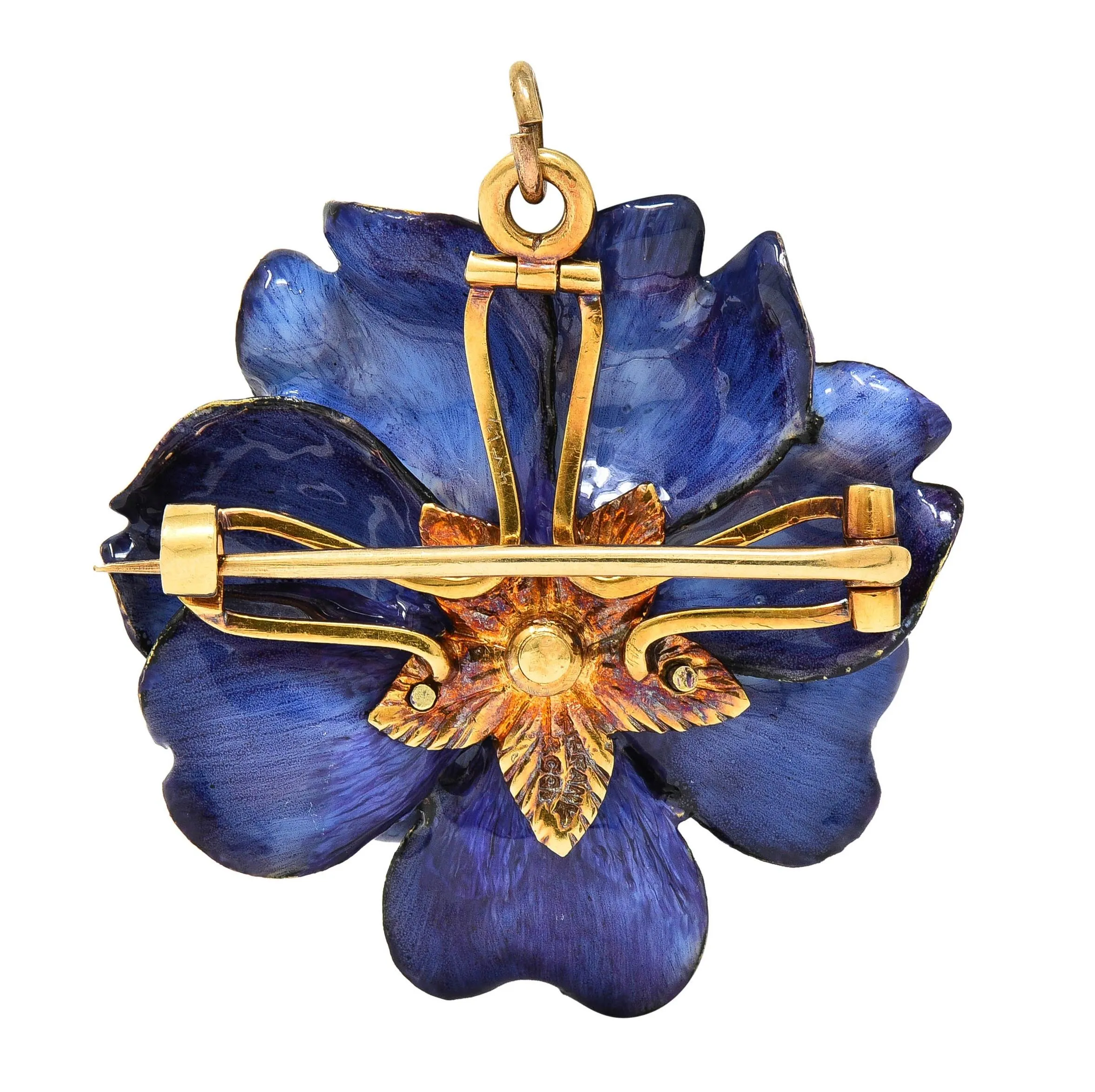 Tiffany & Co. Victorian Diamond Enamel 18K Gold Platinum Antique Gardenia Flower Pendant Brooch