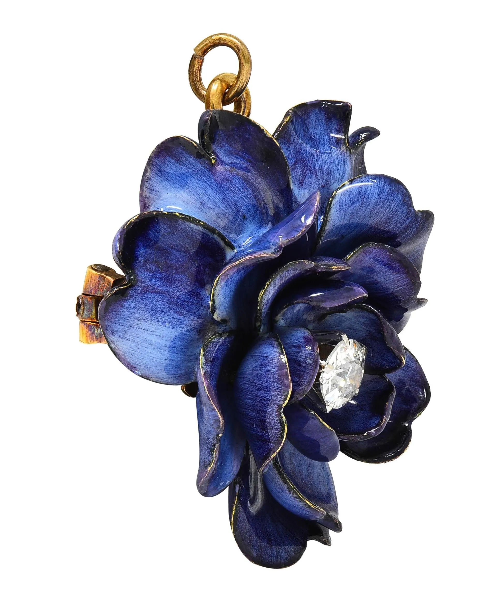 Tiffany & Co. Victorian Diamond Enamel 18K Gold Platinum Antique Gardenia Flower Pendant Brooch