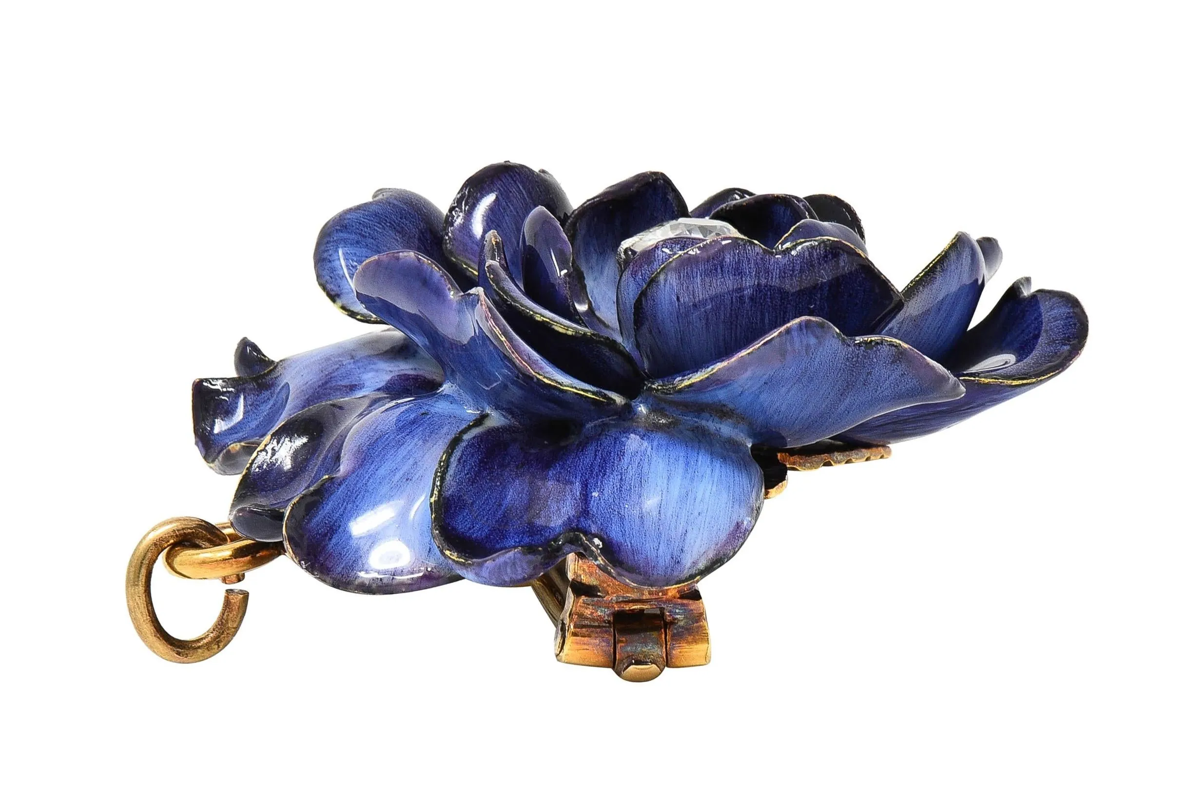 Tiffany & Co. Victorian Diamond Enamel 18K Gold Platinum Antique Gardenia Flower Pendant Brooch