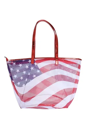 TRANSPARENT AMERICAN FLAG TOTE BAG
