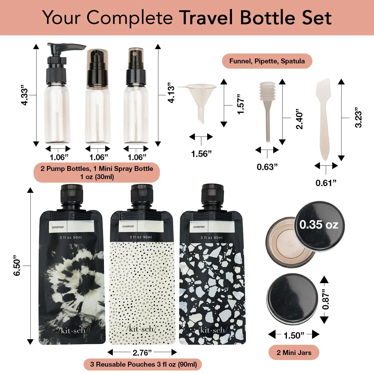 Travel Bottles for Toiletries - TSA Approved Bottles, Refillable, Leak-Proof Travel Size Containers, Essentials Kit for Shampoo, Conditioner, Lotion and More, Valentines Gift - 11 Pack