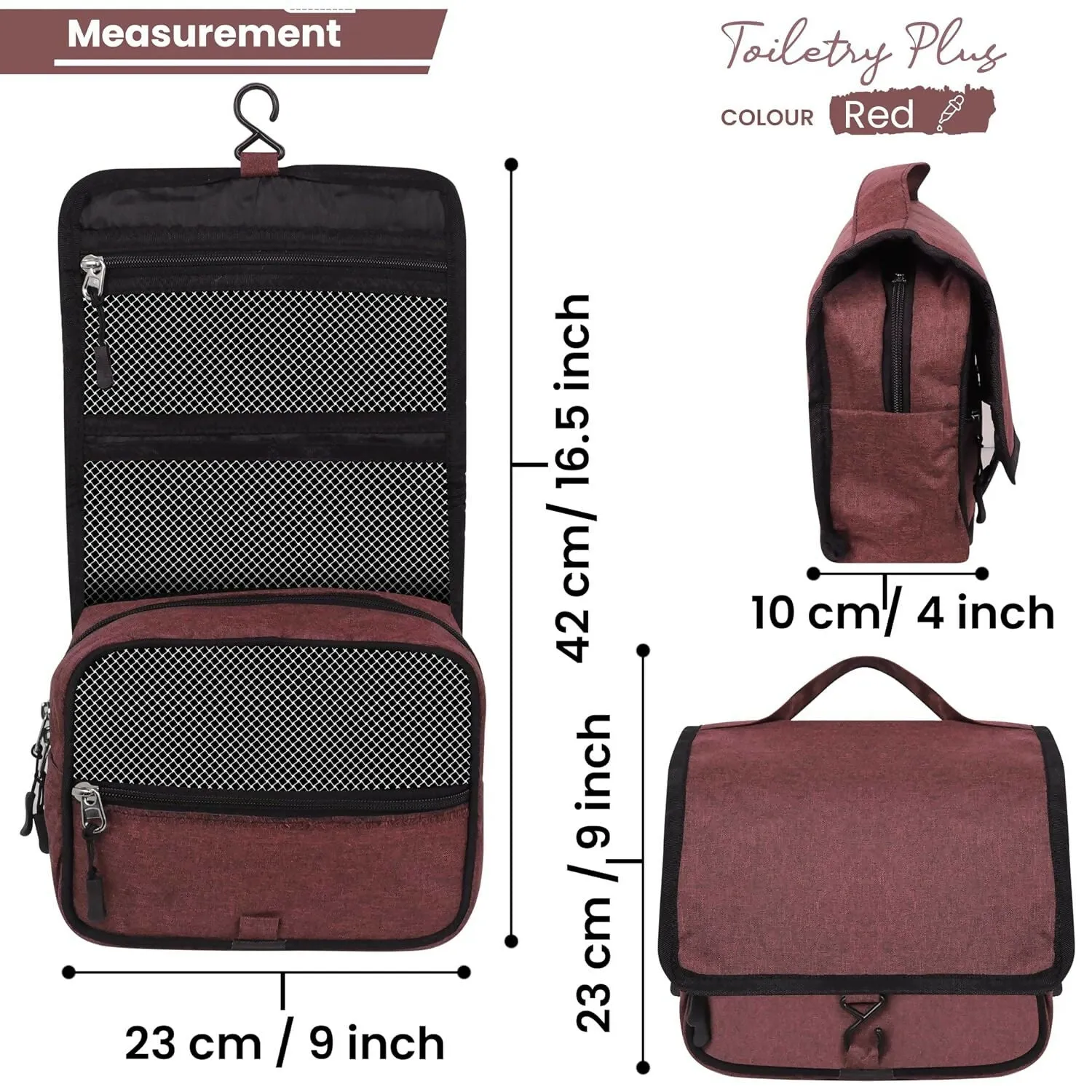 Travel Makeup & Toiletry Organizer Bag (Maroon)