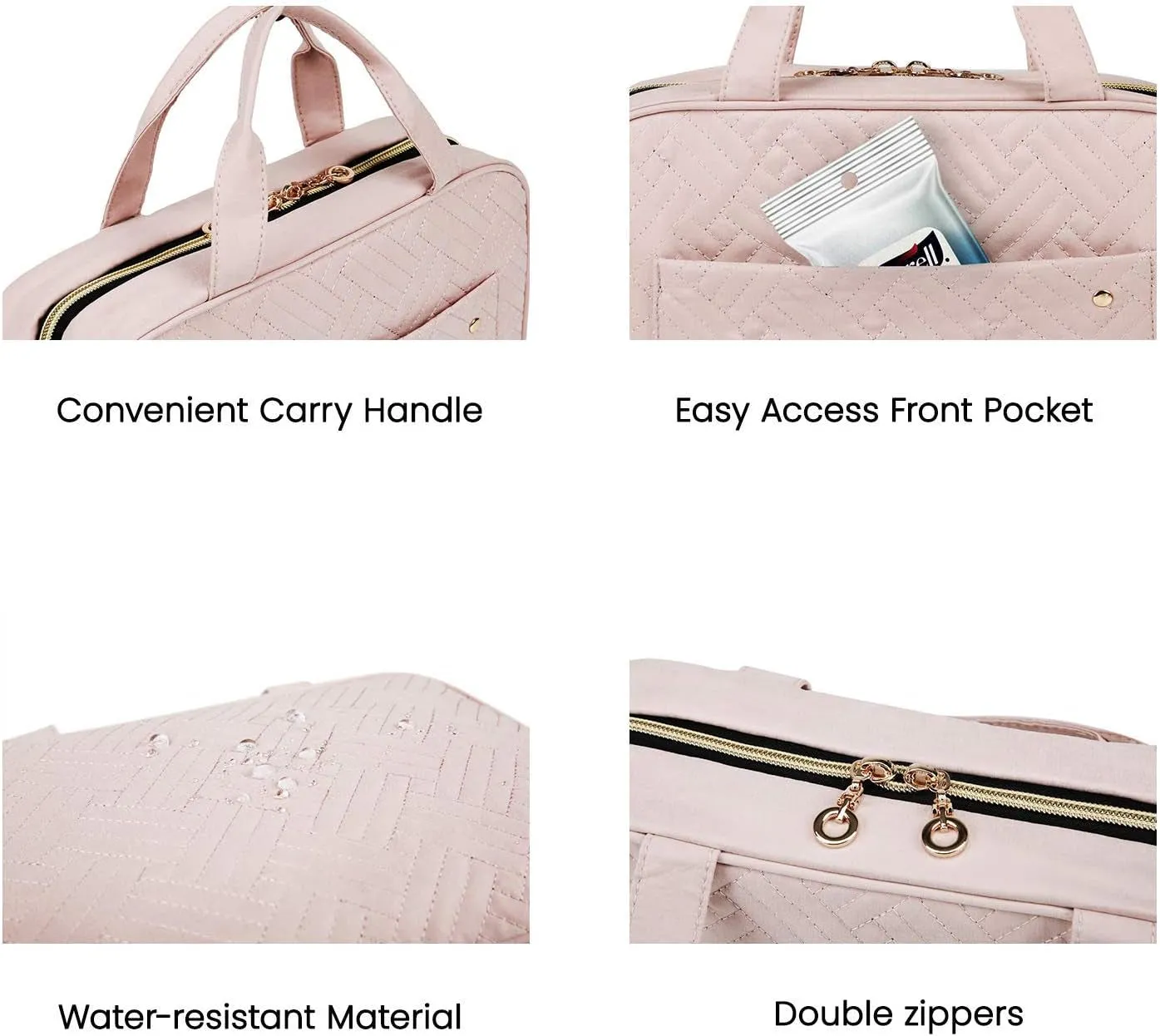 Travel Toiletry Bag with Hanging Hook, Waterproof Makeup Organizer Bag, Baby Pink