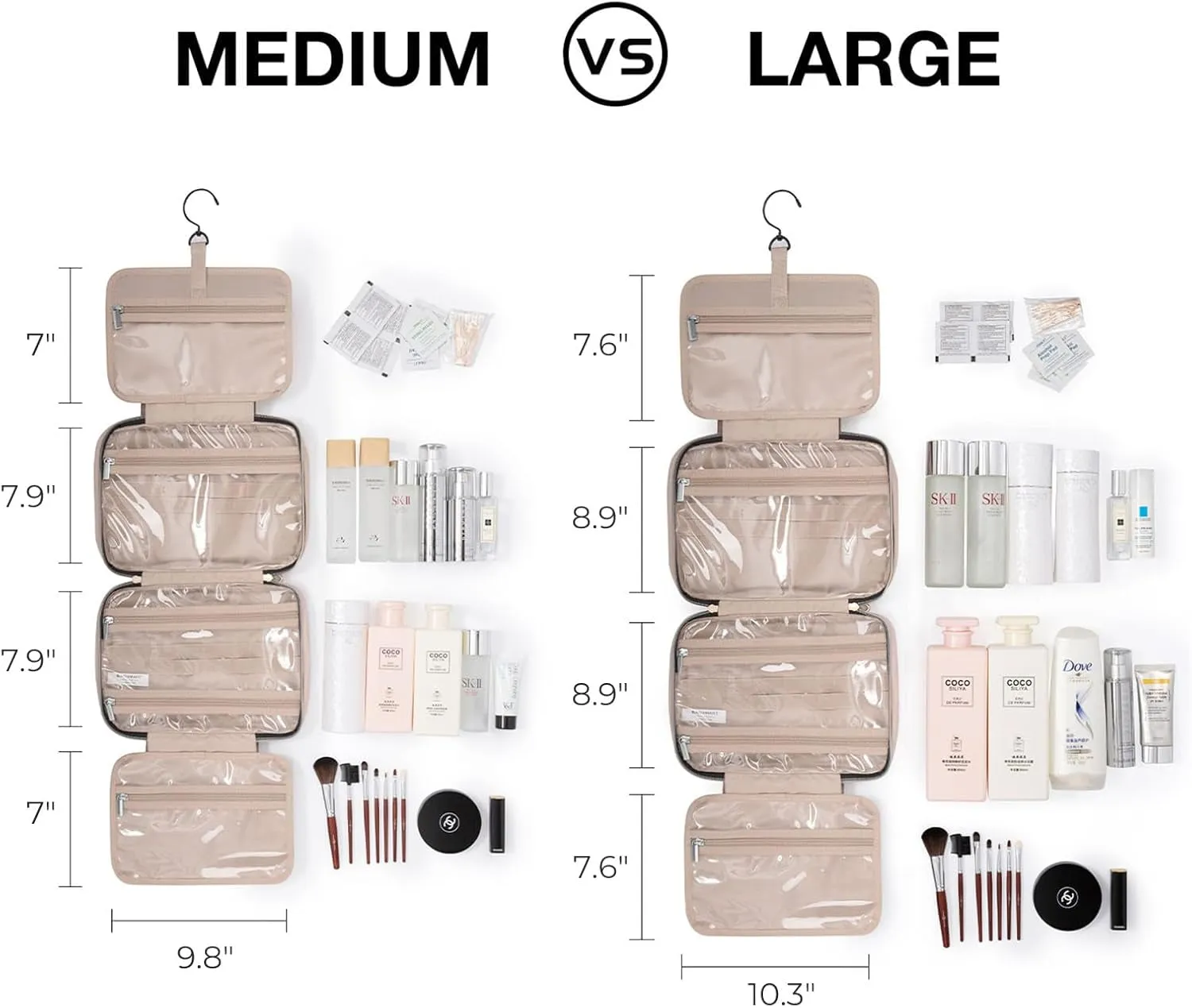 Travel Toiletry Bag with Hanging Hook, Waterproof Makeup Organizer Bag, Baby Pink