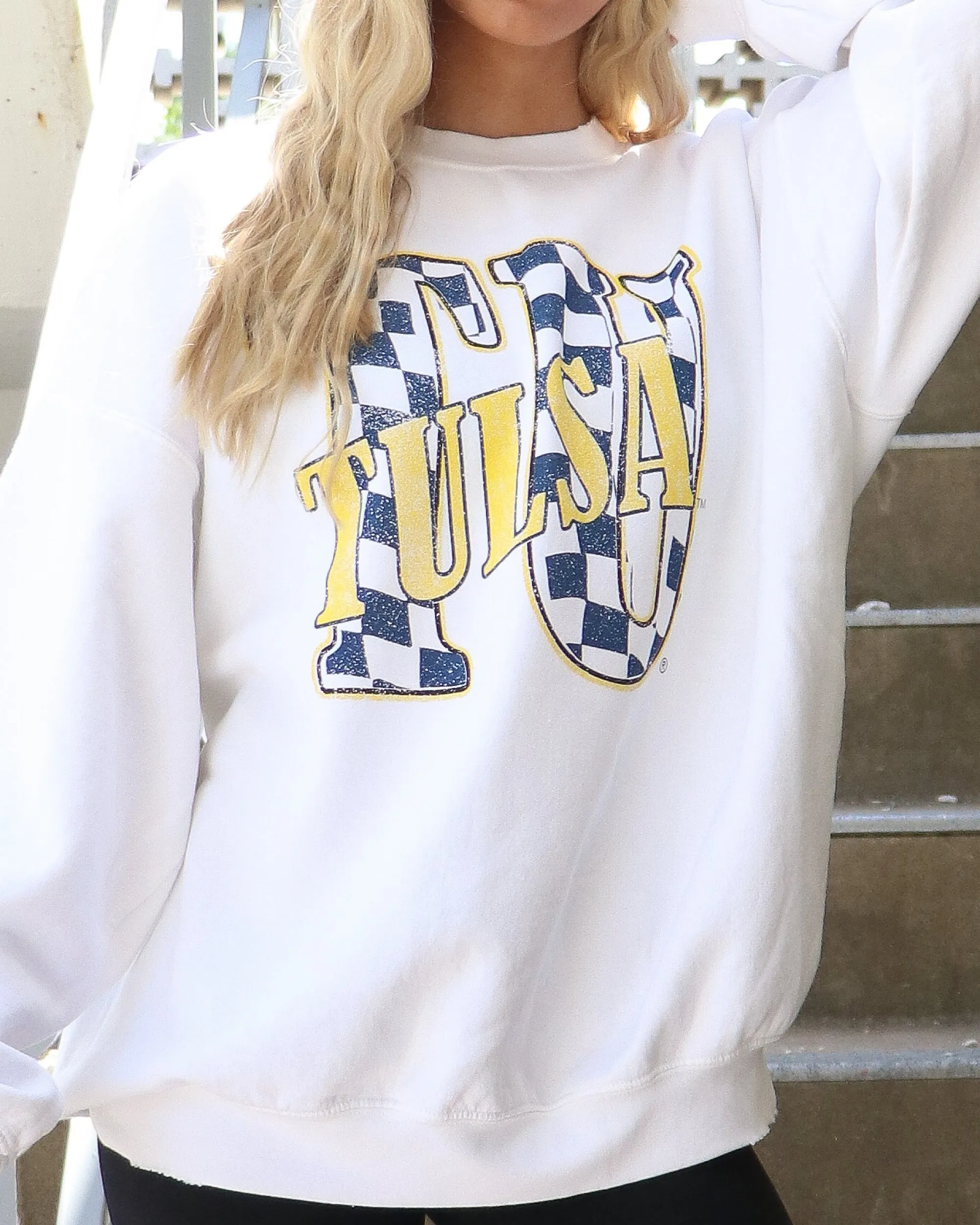 TU Twisted Check White Thrifted Sweatshirt