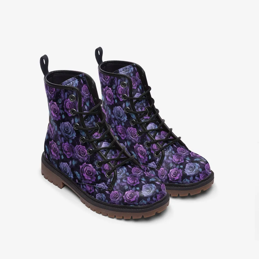 Unify Original - Black Purple Roses Vegan Leather Boots