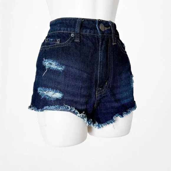 Urban Outfitters Dark Wash High Waisted Distressed Destroyed Shorts Size 24/S/XS