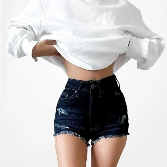 Urban Outfitters Dark Wash High Waisted Distressed Destroyed Shorts Size 24/S/XS