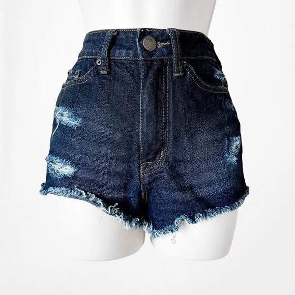 Urban Outfitters Dark Wash High Waisted Distressed Destroyed Shorts Size 24/S/XS