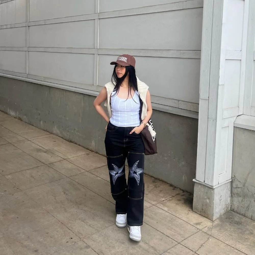 Urban Star Embroidery Straight Leg Jeans