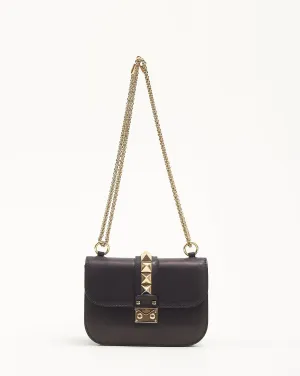 Valentino Black Leather Rockstud Crossbody Chain Bag