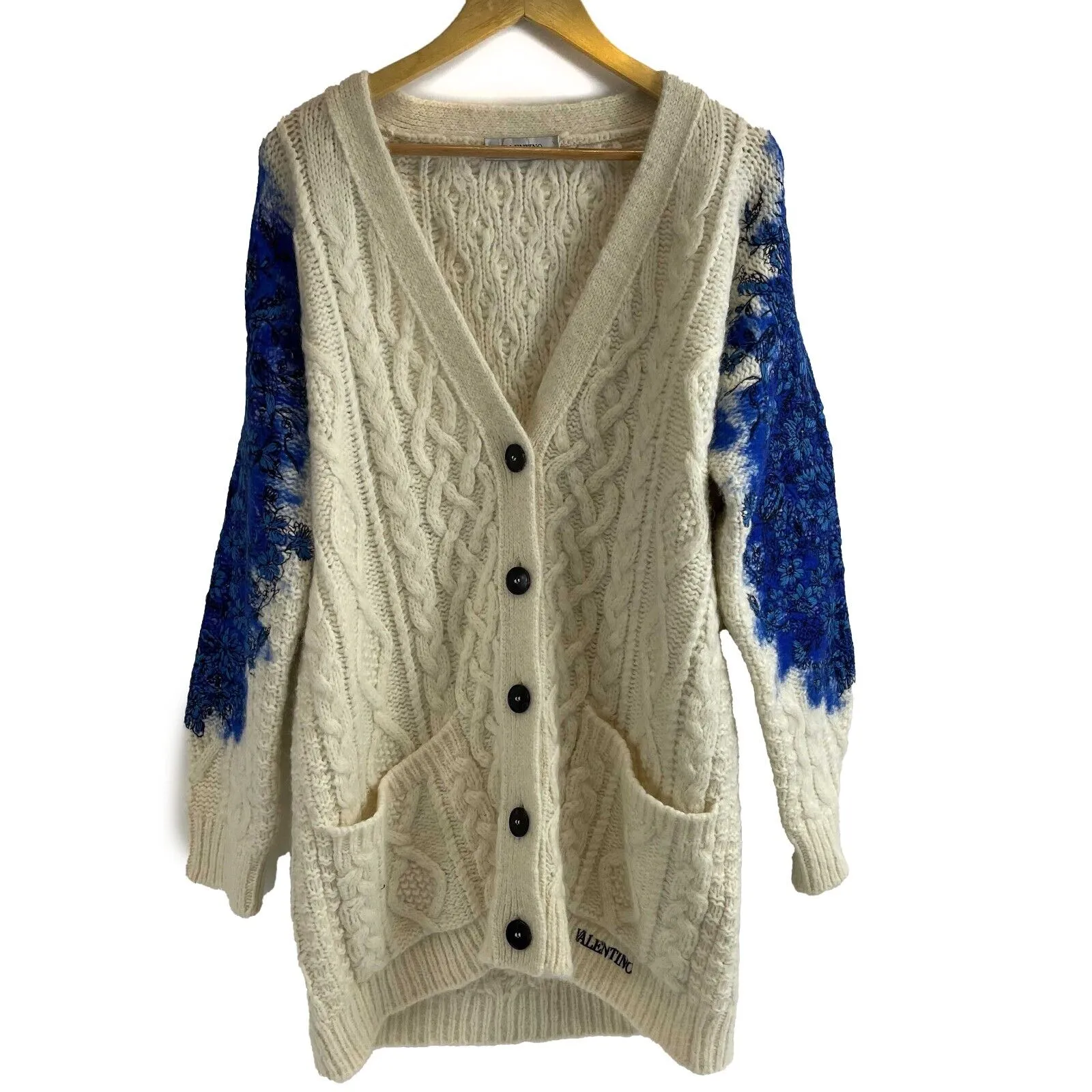 Valentino - Runway Cream / Blue Orchid Intarsia Sweater Coat - S