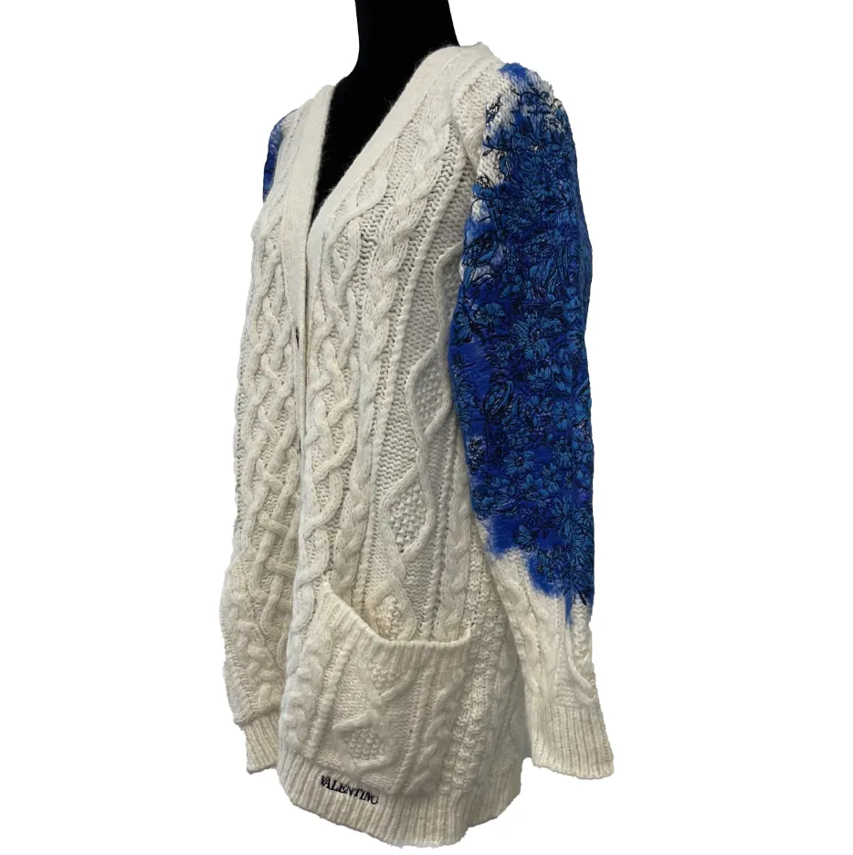 Valentino - Runway Cream / Blue Orchid Intarsia Sweater Coat - S
