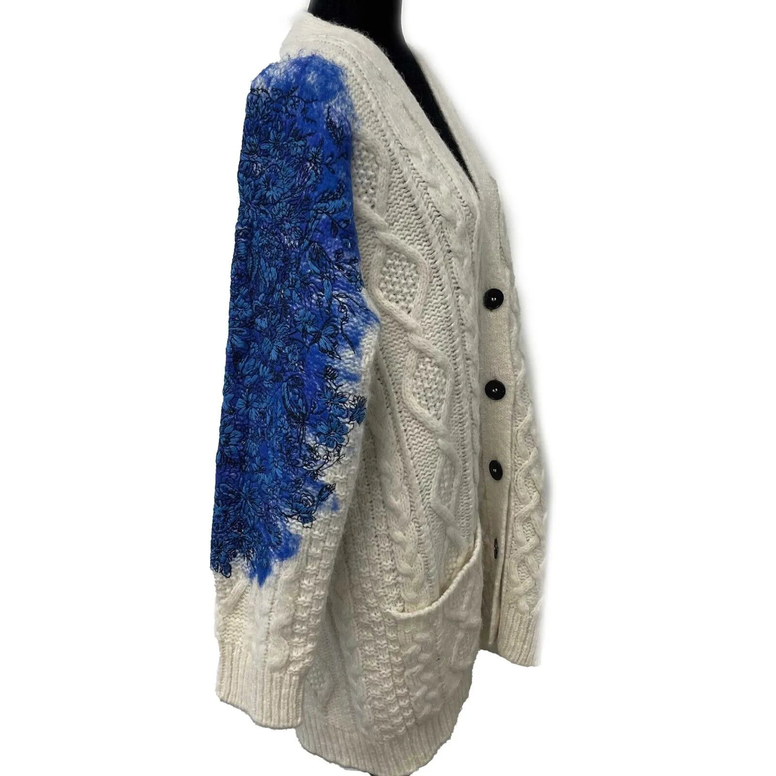 Valentino - Runway Cream / Blue Orchid Intarsia Sweater Coat - S