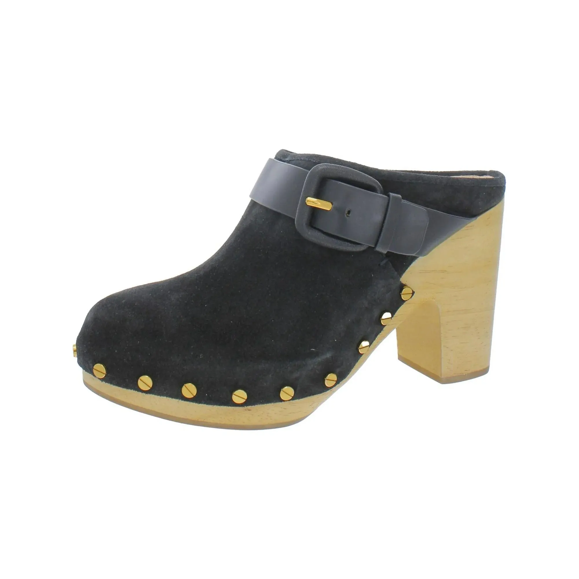 VERONICA BEARD DARCY SUEDE GOLD STUDDED CLOGS