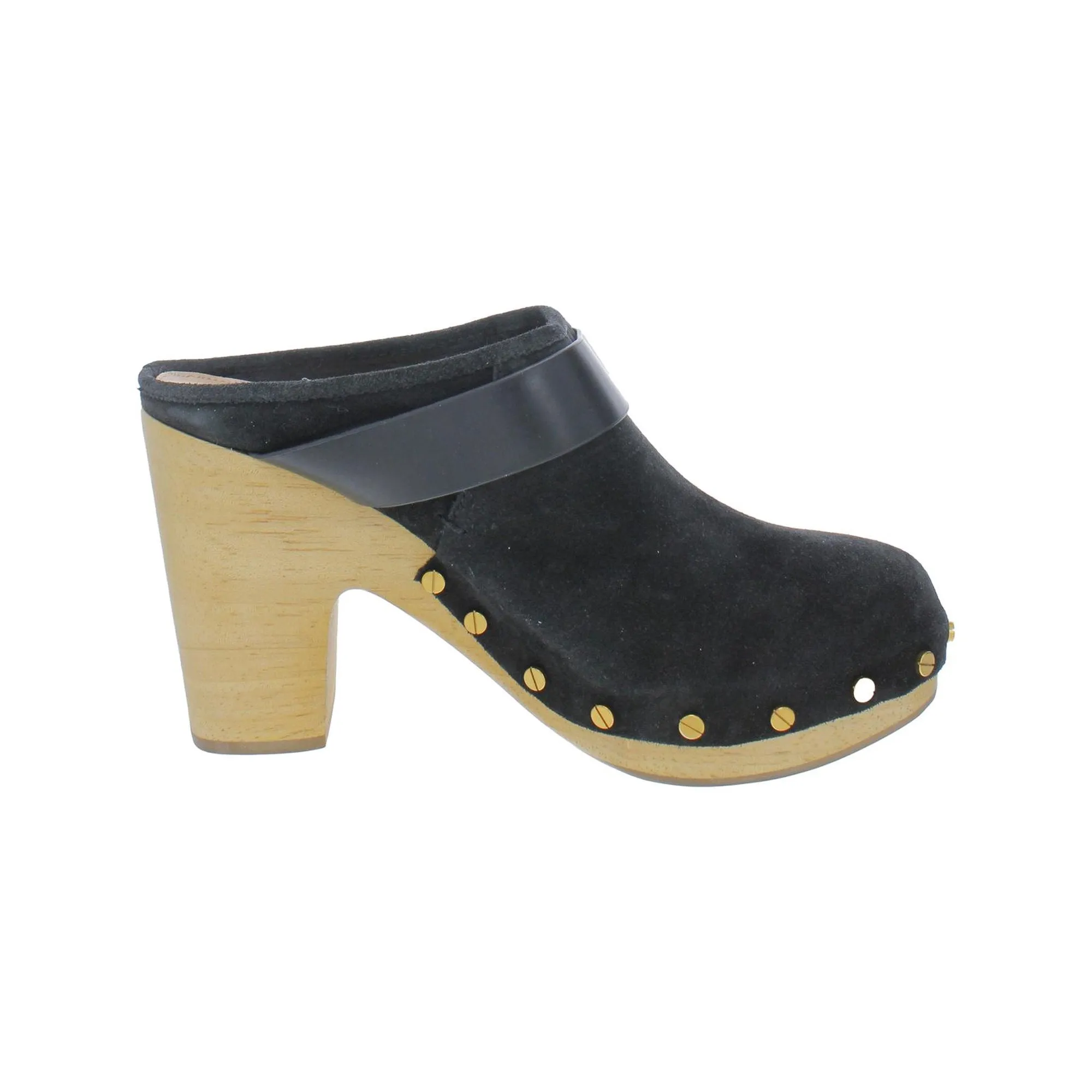 VERONICA BEARD DARCY SUEDE GOLD STUDDED CLOGS