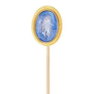 Victorian 5.18 CTW Sapphire 18 Karat Yellow Gold Greek God Hermes Intaglio Antique Stickpin