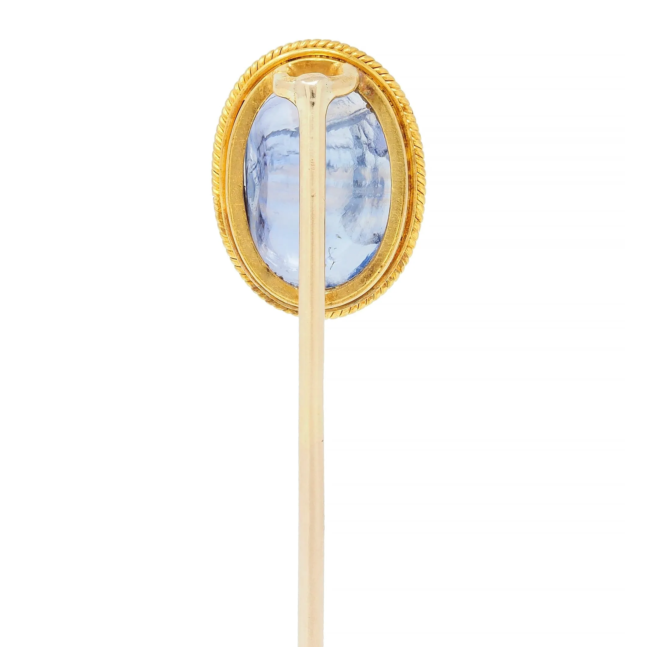 Victorian 5.18 CTW Sapphire 18 Karat Yellow Gold Greek God Hermes Intaglio Antique Stickpin