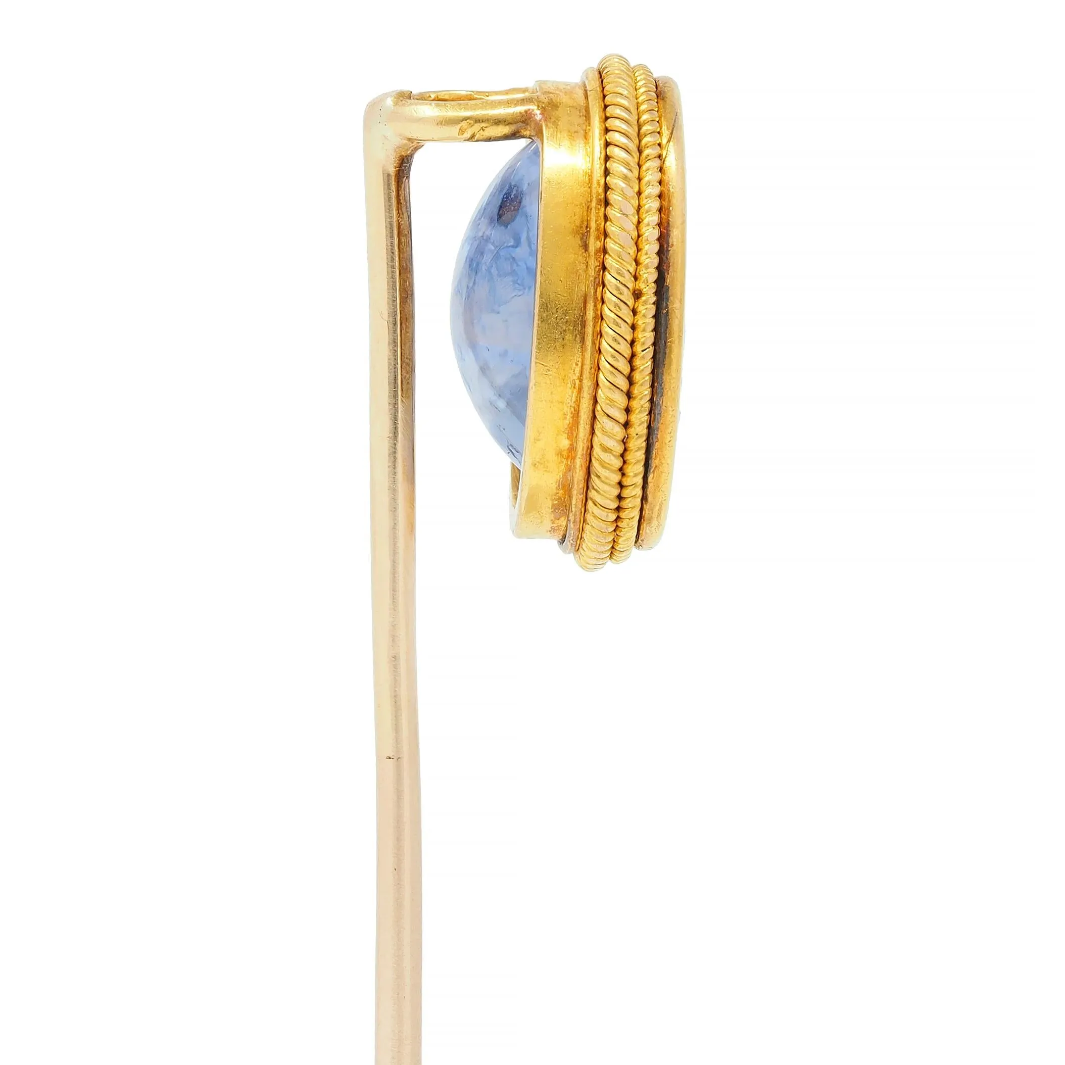 Victorian 5.18 CTW Sapphire 18 Karat Yellow Gold Greek God Hermes Intaglio Antique Stickpin