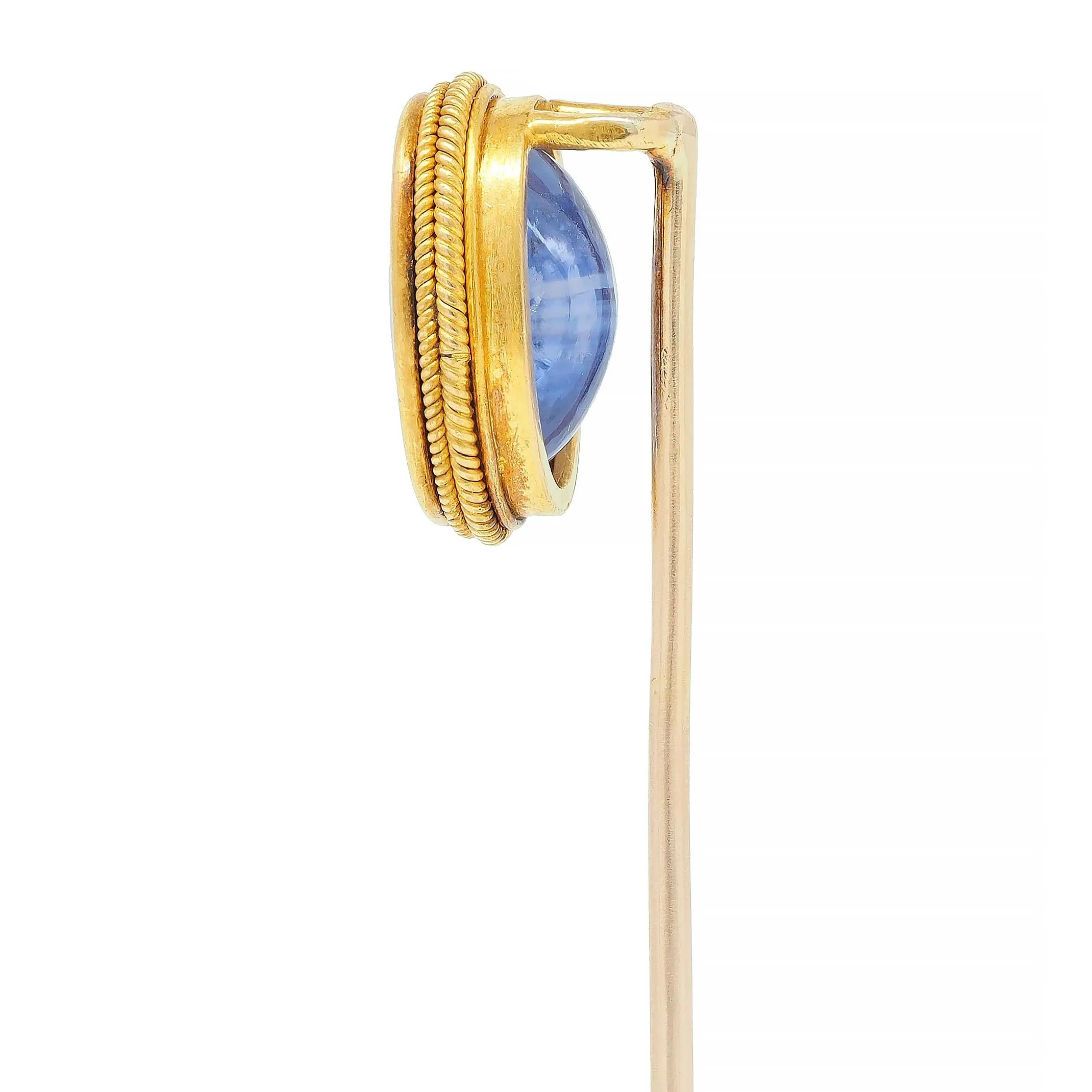 Victorian 5.18 CTW Sapphire 18 Karat Yellow Gold Greek God Hermes Intaglio Antique Stickpin
