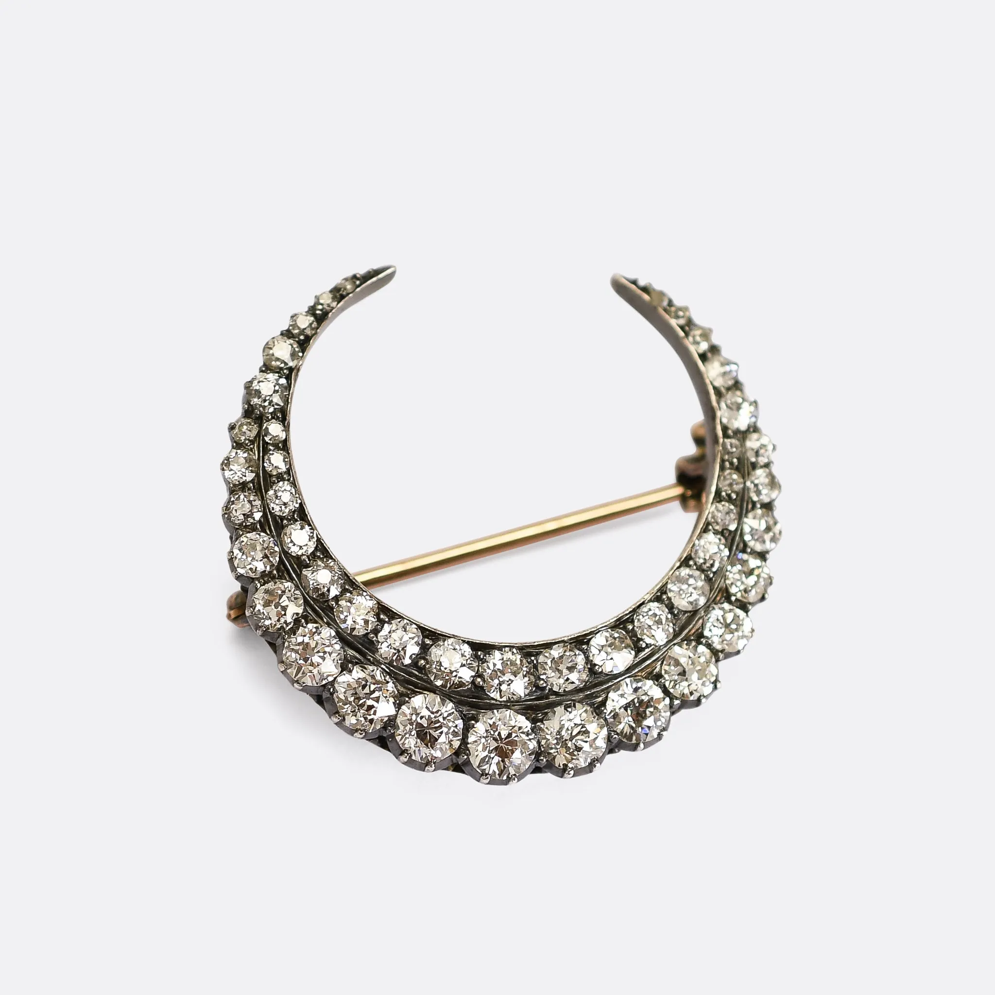 Victorian Diamond Crescent Moon Brooch