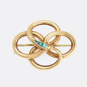 Victorian Turquoise Serpent Ouroboros Brooch