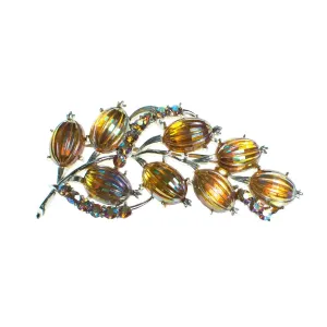 Vintage 1950s Coro Pressed Gold Iridescent Glass Brooch