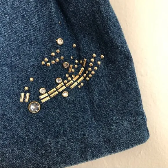 Vintage 80's City Girl Sport Denim Beaded High Waist Wide Leg Pocket Jean Shorts