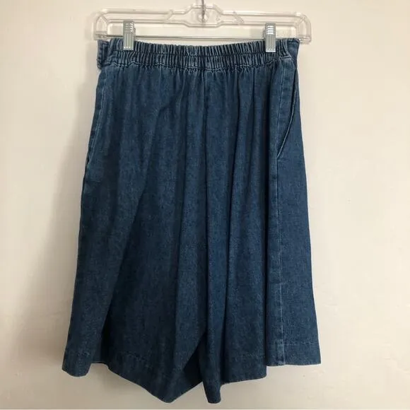 Vintage 80's City Girl Sport Denim Beaded High Waist Wide Leg Pocket Jean Shorts