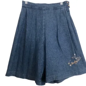 Vintage 80's City Girl Sport Denim Beaded High Waist Wide Leg Pocket Jean Shorts