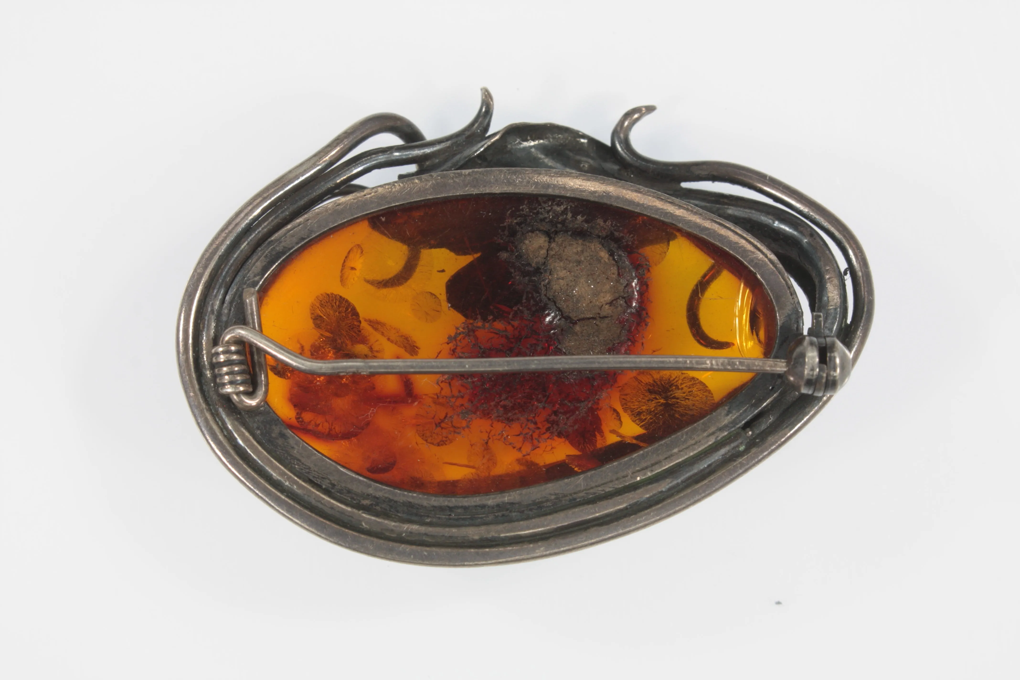 Vintage Baltic Amber Sterling Silver Flower Brooch Pin 14.8g