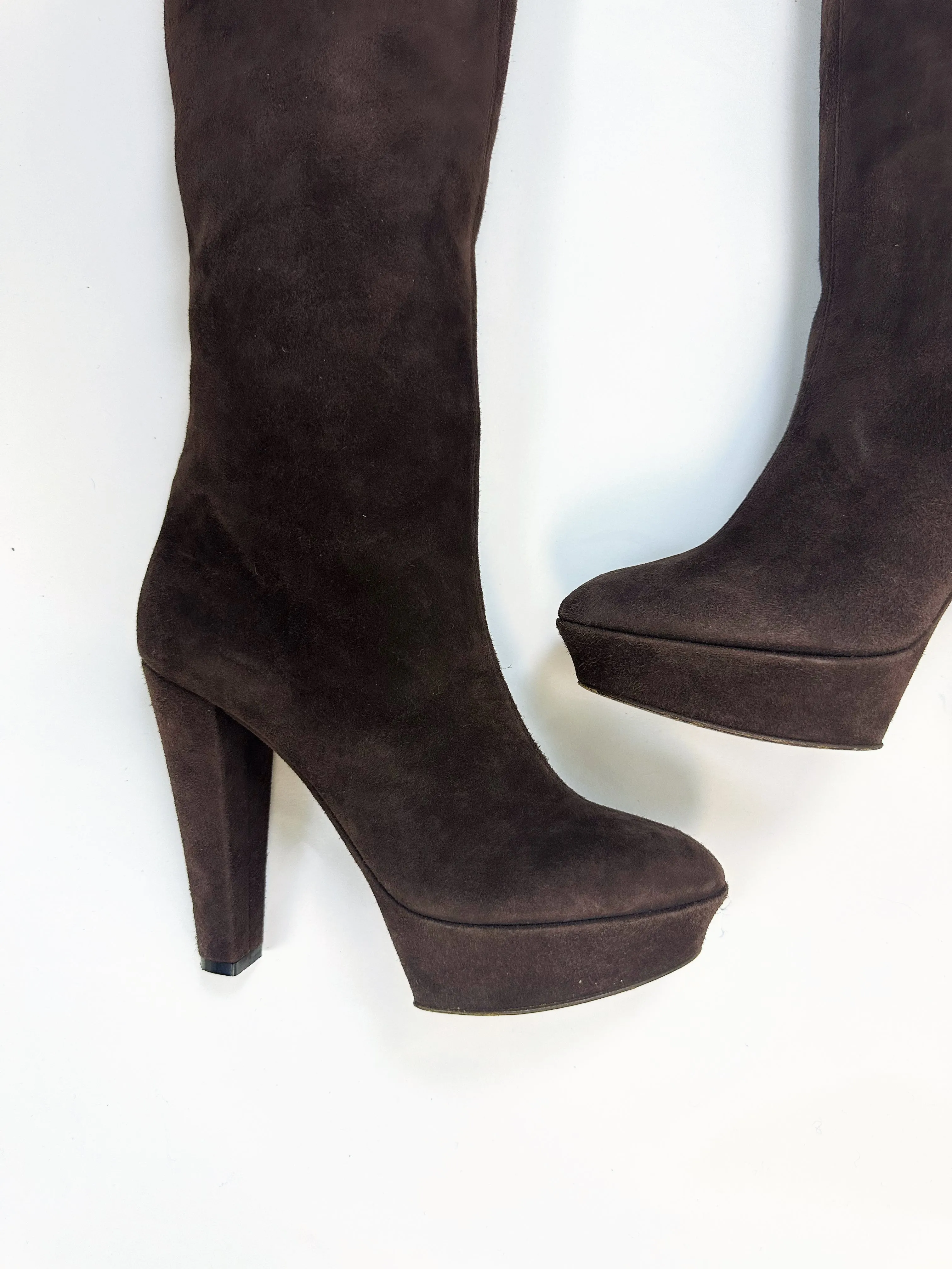Vintage Brown Suede Knee High Boots