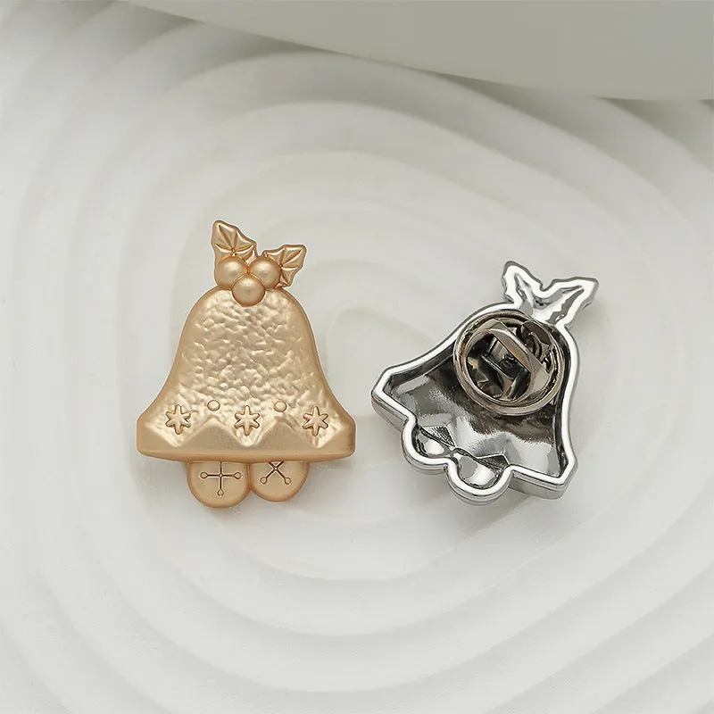 Vintage Christmas Bell Matte Gold and Silver Alloy Brooch 4pcs