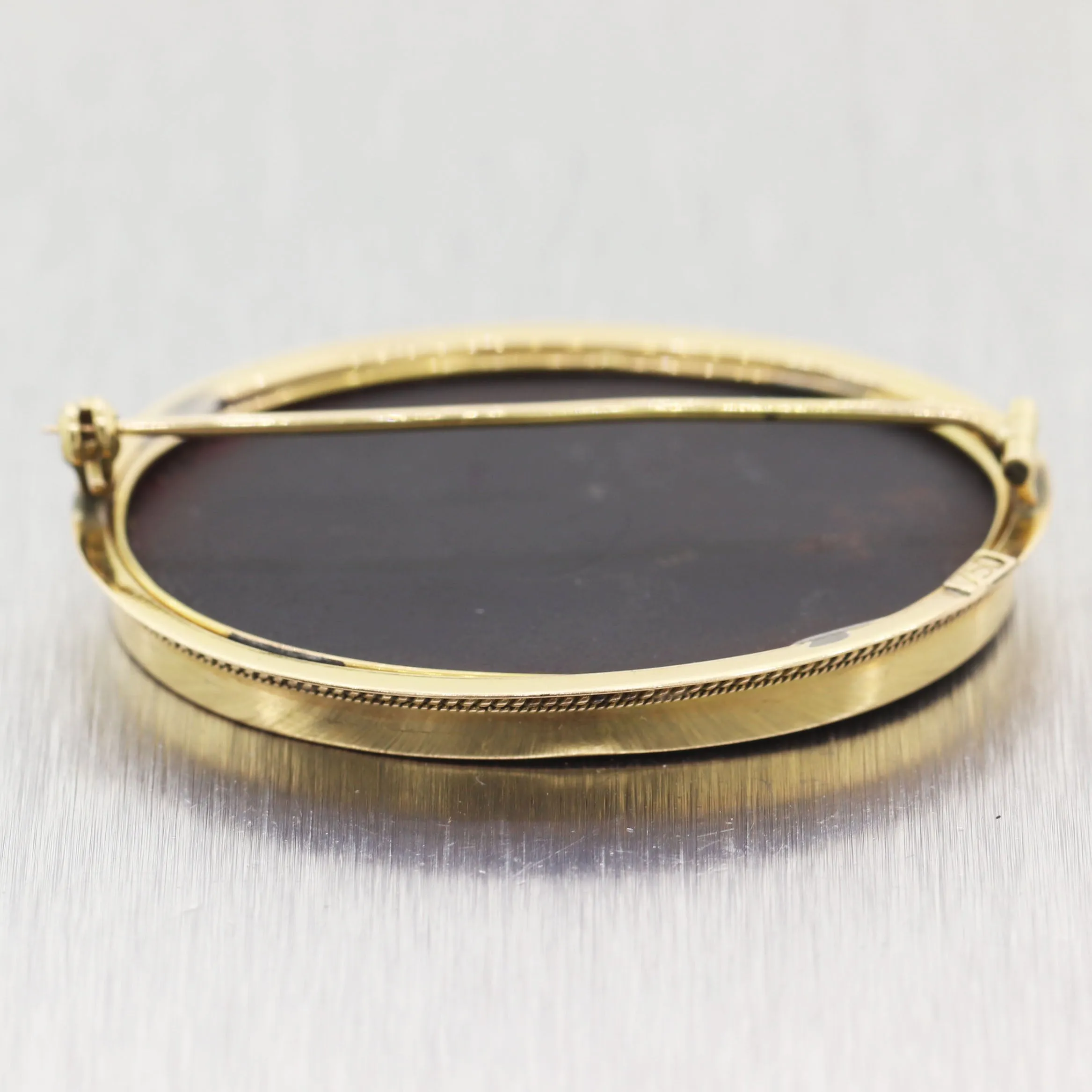 Vintage Estate 18k Yellow Gold Pietra Dura Flower Pin Brooch