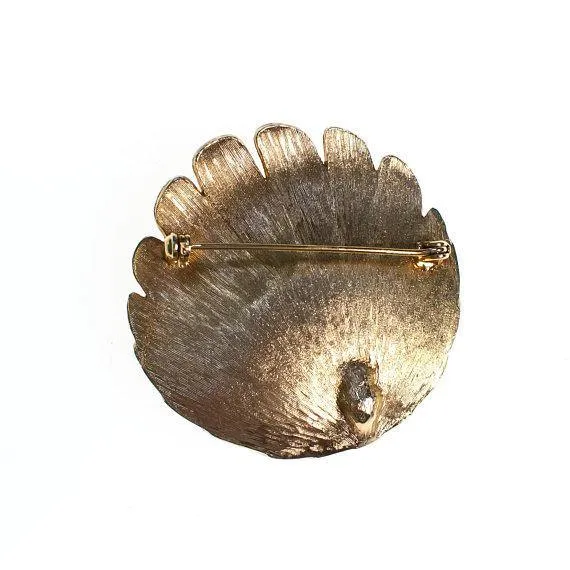 Vintage Gold Shell Brooch With Pearls and Rhinestones