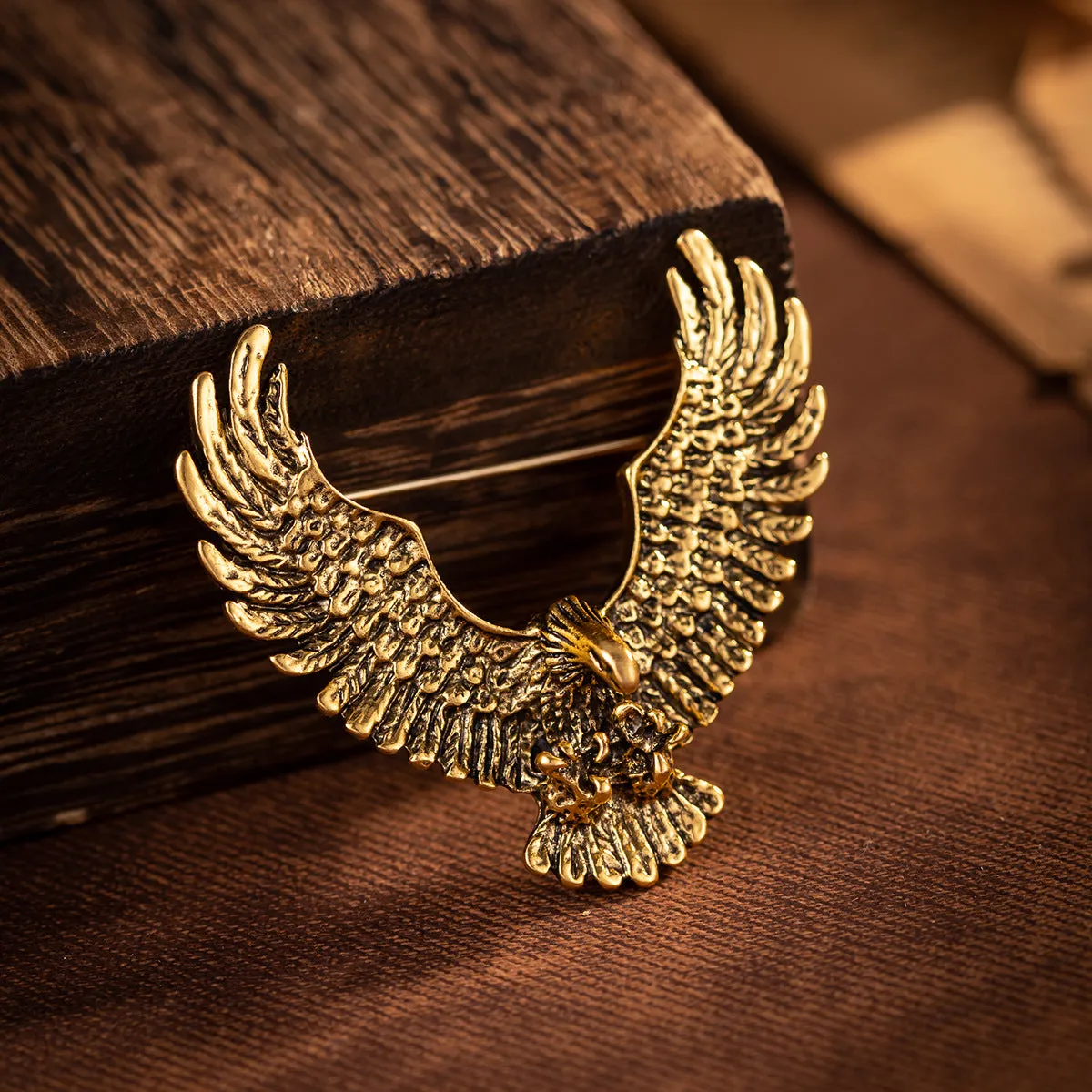Vintage Gold Silver Retro Eagle Spread Wings Badge Brooch 3pcs