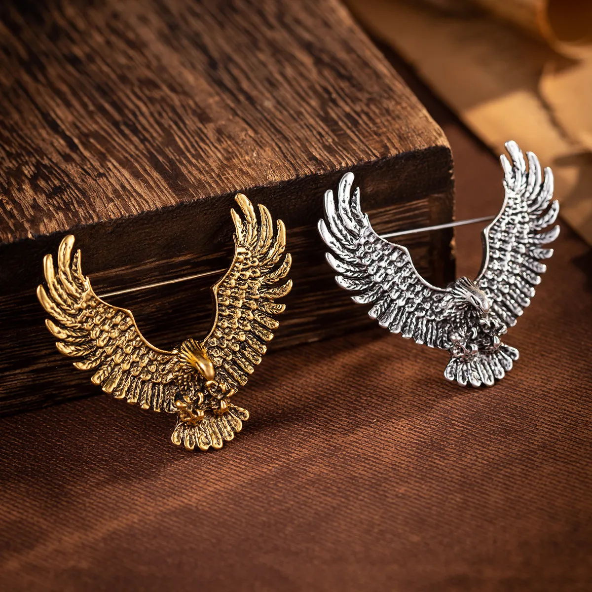 Vintage Gold Silver Retro Eagle Spread Wings Badge Brooch 3pcs