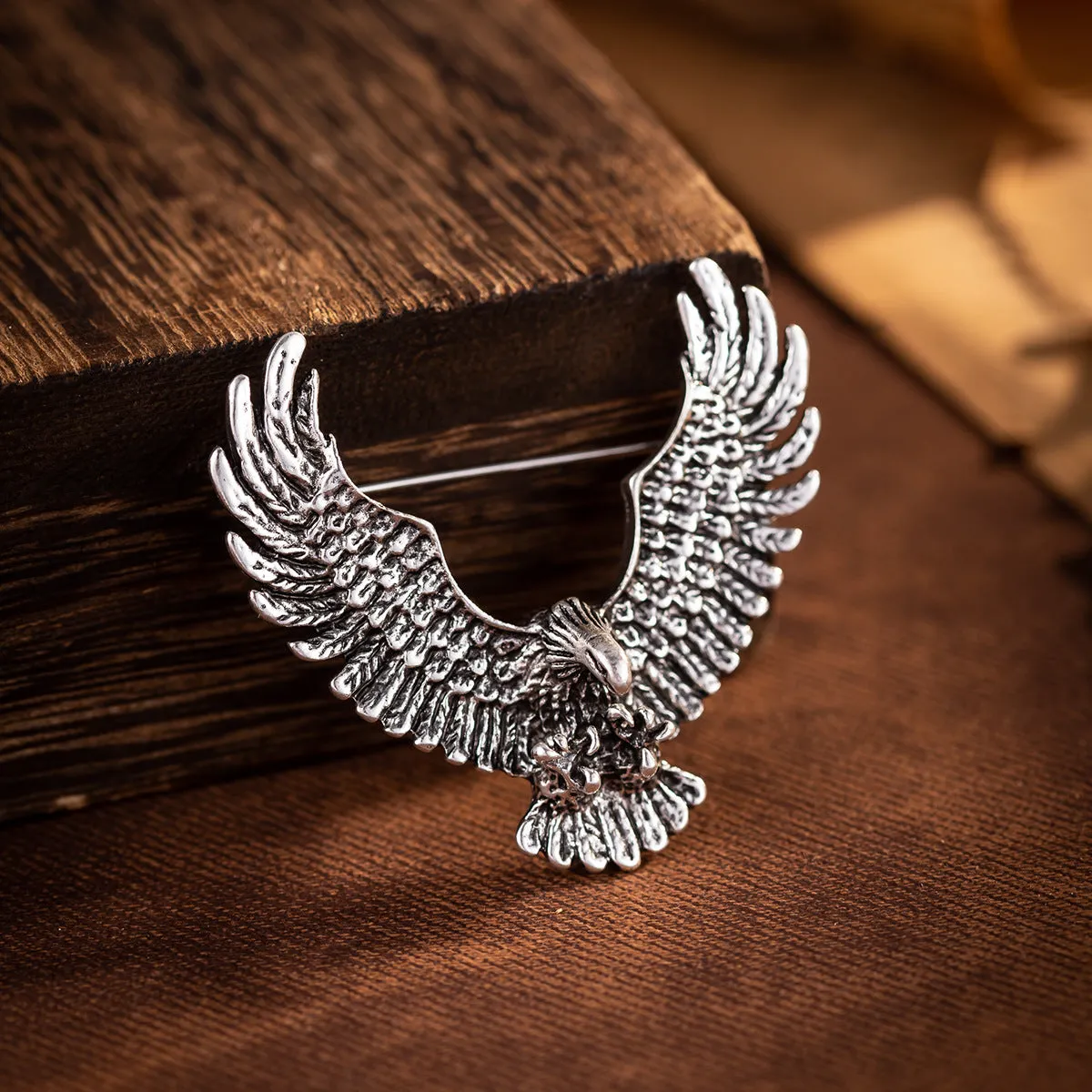 Vintage Gold Silver Retro Eagle Spread Wings Badge Brooch 3pcs