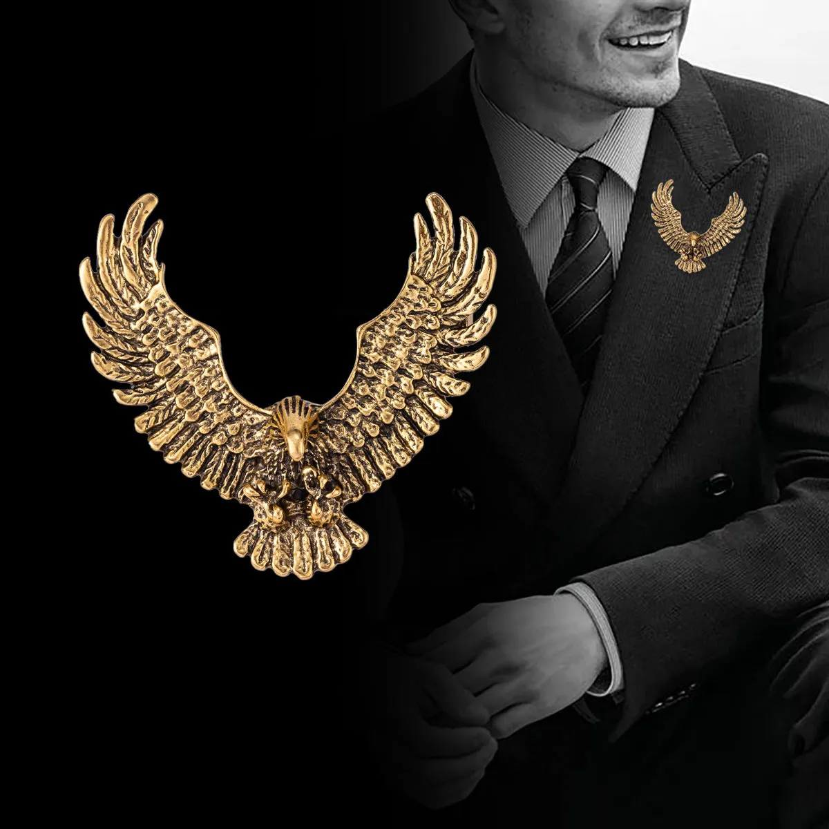 Vintage Gold Silver Retro Eagle Spread Wings Badge Brooch 3pcs