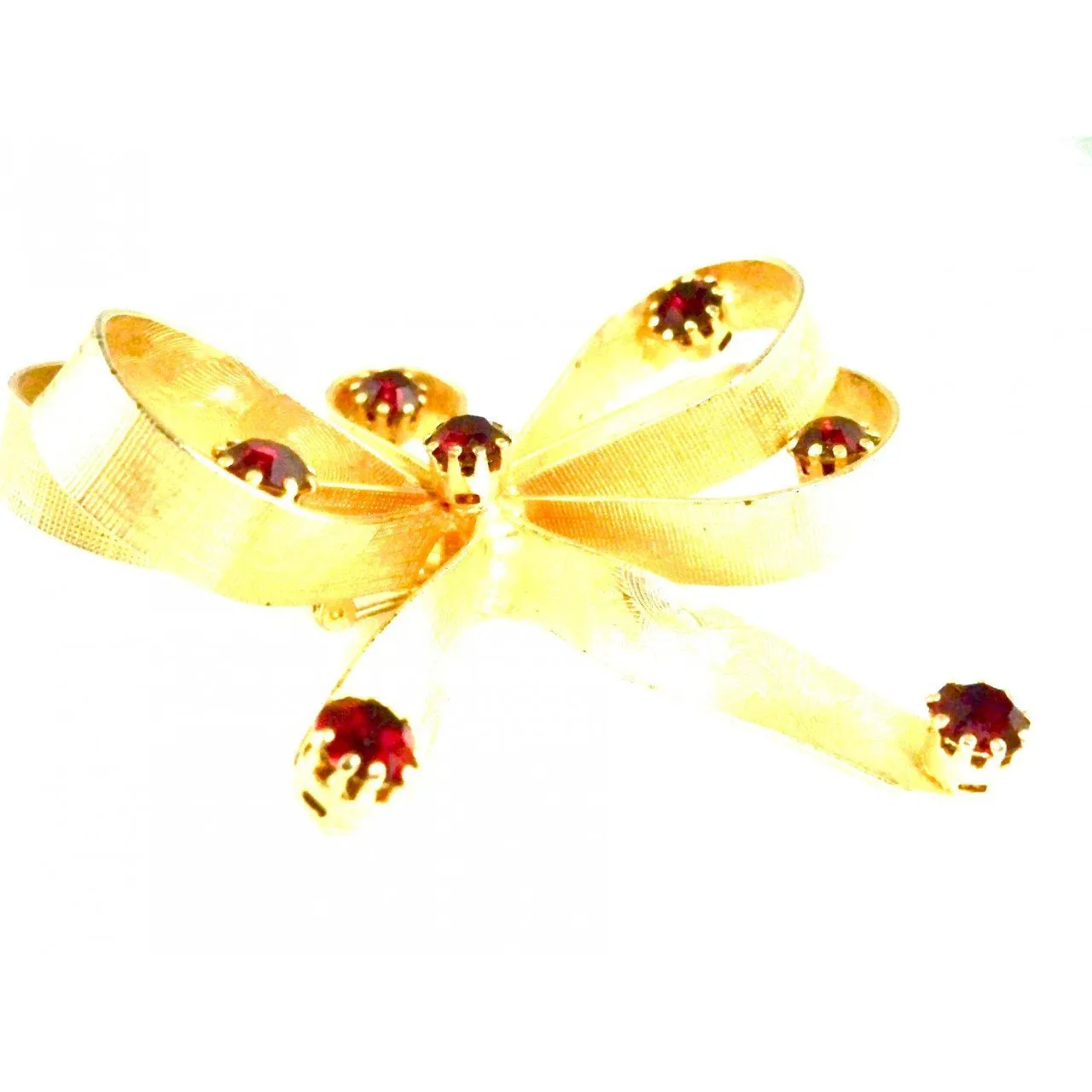 Vintage Goldtone/ Ruby Red Stones  Bow Brooch Vogue Jewels 1950s