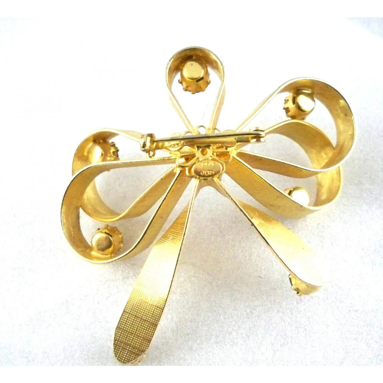 Vintage Goldtone/ Ruby Red Stones  Bow Brooch Vogue Jewels 1950s