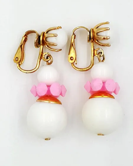 Vintage Hong Kong Necklace and Earring Set with JJ Pink Flower Brooch