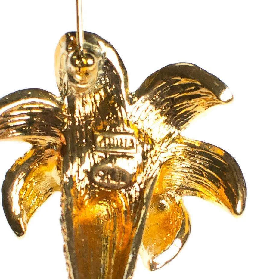 Vintage Kenneth Jay Lane Gilded Lily Flower Brooch, Gold and Silver Tone Setting, Diamante Crystals