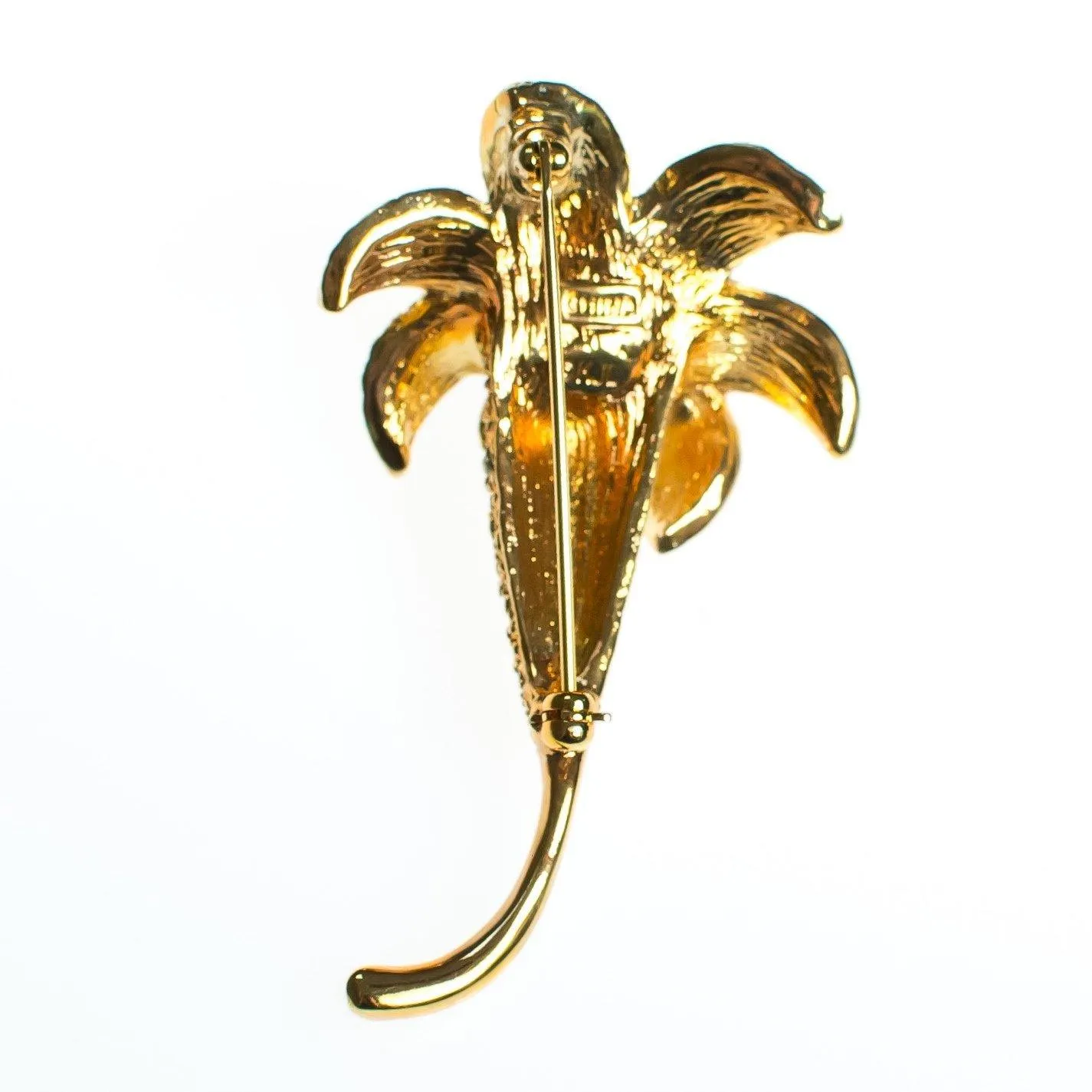 Vintage Kenneth Jay Lane Gilded Lily Flower Brooch, Gold and Silver Tone Setting, Diamante Crystals