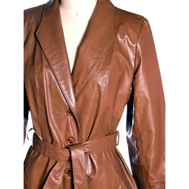Vintage Ladies Trench Coat Leather Avanti 1970s Sz Small